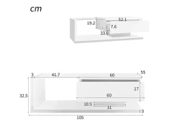 Mesa De Centro| Mesa de centro moderna com LED, em vidro e madeira, com gaveta grande, para sala de estar, 105 x 55 x 32,5 cm Branco