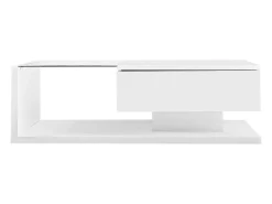 Mesa De Centro| Mesa de centro moderna com LED, em vidro e madeira, com gaveta grande, para sala de estar, 105 x 55 x 32,5 cm Branco