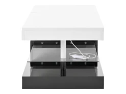Mesa De Centro* Mesa de centro moderna com iluminação LED, prateleira de vidro e design em preto e . Branco