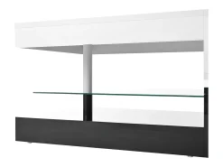Mesa De Centro* Mesa de centro moderna com iluminação LED, prateleira de vidro e design em preto e . Branco
