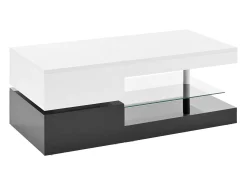 Mesa De Centro* Mesa de centro moderna com iluminação LED, prateleira de vidro e design em preto e . Branco