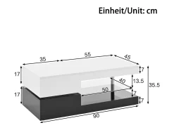 Mesa De Centro* Mesa de centro moderna com iluminação LED, prateleira de vidro e design em preto e . Branco