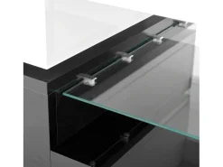 Mesa De Centro* Mesa de centro moderna com iluminação LED, prateleira de vidro e design em preto e . Branco