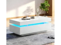 Mesa De Centro|Merax Mesa de centro moderna com acabamento laqueado brilhante - 100 x 50 x 35 cm - com 2 gavetas + LEDs - aglomerado - branca Branco