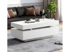 Mesa De Centro|Merax Mesa de centro moderna com acabamento laqueado brilhante - 100 x 50 x 35 cm - com 2 gavetas + LEDs - aglomerado - branca Branco