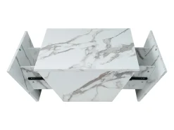 Merax Mesa de centro moderna de tambor, Mesa de sala em folheado de mármore , 2 gavetas, madeira MDF, 70 x 70 x 37cm^ Mesa De Centro