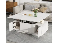New Merax Mesa de centro moderna elevável - 100 x 50 x 55,5 cm - com espaço de armazenamento oculto - aglomerado - Branco