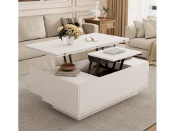 New Merax Mesa de centro moderna elevável - 100 x 50 x 55,5 cm - com espaço de armazenamento oculto - aglomerado - Branco