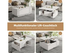 New Merax Mesa de centro moderna elevável - 100 x 50 x 55,5 cm - com espaço de armazenamento oculto - aglomerado - Branco