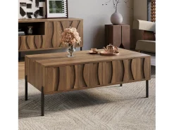 Online Merax Mesa de centro moderna em estilo retrô - 105 x 55 x 41 cm - com 2 gavetas - MDF + aglomerado - cor natural Natural claro
