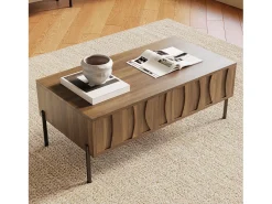 Online Merax Mesa de centro moderna em estilo retrô - 105 x 55 x 41 cm - com 2 gavetas - MDF + aglomerado - cor natural Natural claro