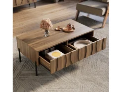 Online Merax Mesa de centro moderna em estilo retrô - 105 x 55 x 41 cm - com 2 gavetas - MDF + aglomerado - cor natural Natural claro