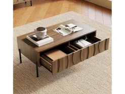 Online Merax Mesa de centro moderna em estilo retrô - 105 x 55 x 41 cm - com 2 gavetas - MDF + aglomerado - cor natural Natural claro