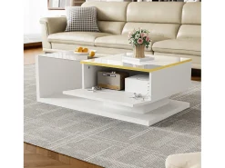 Discount ModernLuxe Mesa de centro moderna em vidro com iluminação LED - painéis de partículas - Branco