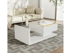 Discount ModernLuxe Mesa de centro moderna em vidro com iluminação LED - painéis de partículas - Branco