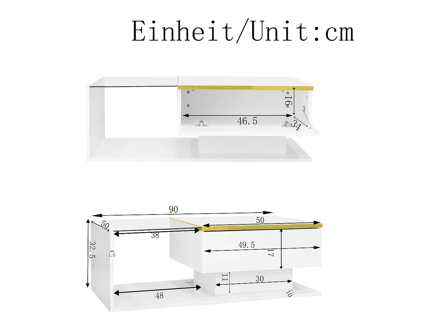 Discount ModernLuxe Mesa de centro moderna em vidro com iluminação LED - painéis de partículas - Branco