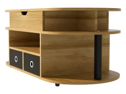 Online Mesa de centro moderna em madeira com tampo elevatório, espaço de armazenamento e 2 gavetas revestidas em tecido preto. Natural claro