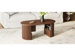 Merax Mesa de centro moderna em estilo retrô - 105 x 50 x 46,5 cm - em nogueira com textura vertical - com espaço de armazenamento - MDF - marrom^ Mesa De Centro