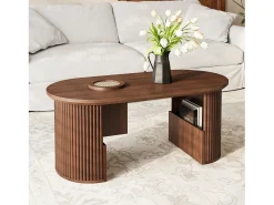 Merax Mesa de centro moderna em estilo retrô - 105 x 50 x 46,5 cm - em nogueira com textura vertical - com espaço de armazenamento - MDF - marrom^ Mesa De Centro
