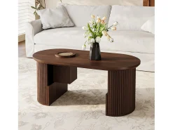 Merax Mesa de centro moderna em estilo retrô - 105 x 50 x 46,5 cm - em nogueira com textura vertical - com espaço de armazenamento - MDF - marrom^ Mesa De Centro