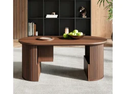 Merax Mesa de centro moderna em estilo retrô - 105 x 50 x 46,5 cm - em nogueira com textura vertical - com espaço de armazenamento - MDF - marrom^ Mesa De Centro