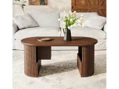 Merax Mesa de centro moderna em estilo retrô - 105 x 50 x 46,5 cm - em nogueira com textura vertical - com espaço de armazenamento - MDF - marrom^ Mesa De Centro