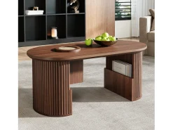 Merax Mesa de centro moderna em estilo retrô - 105 x 50 x 46,5 cm - em nogueira com textura vertical - com espaço de armazenamento - MDF - marrom^ Mesa De Centro