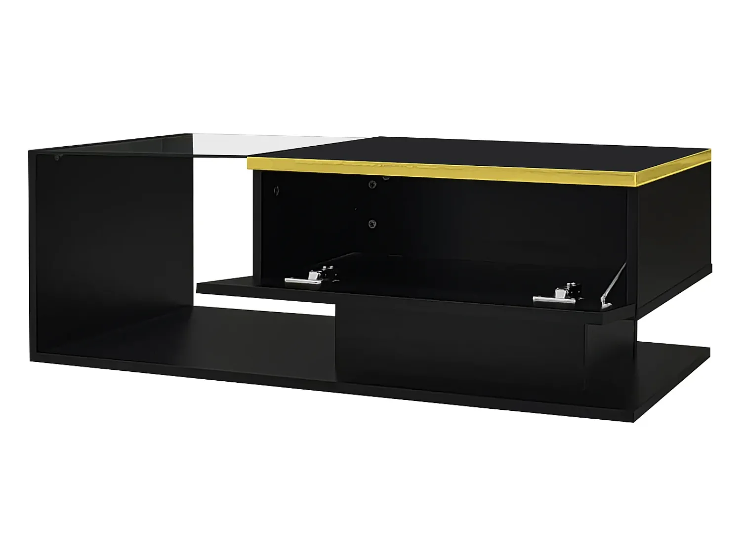Mesa De Centro|ModernLuxe Mesa de centro moderna em vidro com iluminação LED - painéis de partículas - Preto