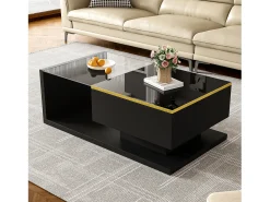 Mesa De Centro|ModernLuxe Mesa de centro moderna em vidro com iluminação LED - painéis de partículas - Preto
