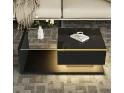 Mesa De Centro|ModernLuxe Mesa de centro moderna em vidro com iluminação LED - painéis de partículas - Preto