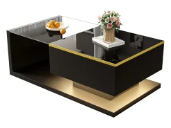 Mesa De Centro|ModernLuxe Mesa de centro moderna em vidro com iluminação LED - painéis de partículas - Preto
