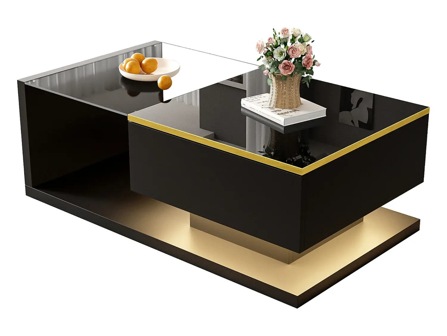 Mesa De Centro|ModernLuxe Mesa de centro moderna em vidro com iluminação LED - painéis de partículas - Preto
