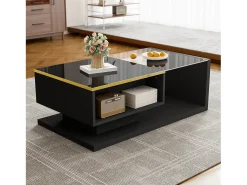Mesa De Centro|ModernLuxe Mesa de centro moderna em vidro com iluminação LED - painéis de partículas - Preto