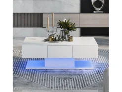 Mesa De Centro*Merax Mesa de centro moderna laqueada - 100 x 60 x 33,5 cm - com 2 gavetas - aglomerado - branca Branco