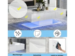 Mesa De Centro*Merax Mesa de centro moderna laqueada - 100 x 60 x 33,5 cm - com 2 gavetas - aglomerado - branca Branco