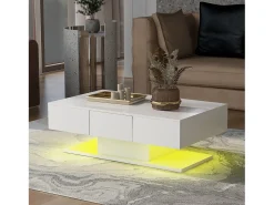 Mesa De Centro*Merax Mesa de centro moderna laqueada - 100 x 60 x 33,5 cm - com 2 gavetas - aglomerado - branca Branco