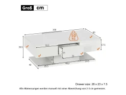 Mesa De Centro*Merax Mesa de centro moderna laqueada - 100 x 60 x 33,5 cm - com 2 gavetas - aglomerado - branca Branco