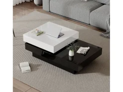 Mesa De Centro|ModernLuxe Mesa de centro moderna minimalista brilhante 103 x 60 x 35.5 cm - Tampos giratórios - Armazenamento aberto - Preto e branco Preto / Branco