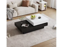 Mesa De Centro|ModernLuxe Mesa de centro moderna minimalista brilhante 103 x 60 x 35.5 cm - Tampos giratórios - Armazenamento aberto - Preto e branco Preto / Branco