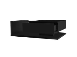 Mesa De Centro| Mesa de centro moderna para sala de estar com 1 gaveta e iluminação LED, tampo de vidro, preta. Preto