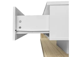 Mesa De Centro| Mesa de centro moderna para sala de estar com 1 gaveta e iluminação LED, tampo de vidro, cor madeira. Branco