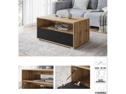 Mesa De Centro* Mesa de centro moderna retangular com prateleira e compartimento, 90 cm, carvalho wotan, preto mate Natural escuro