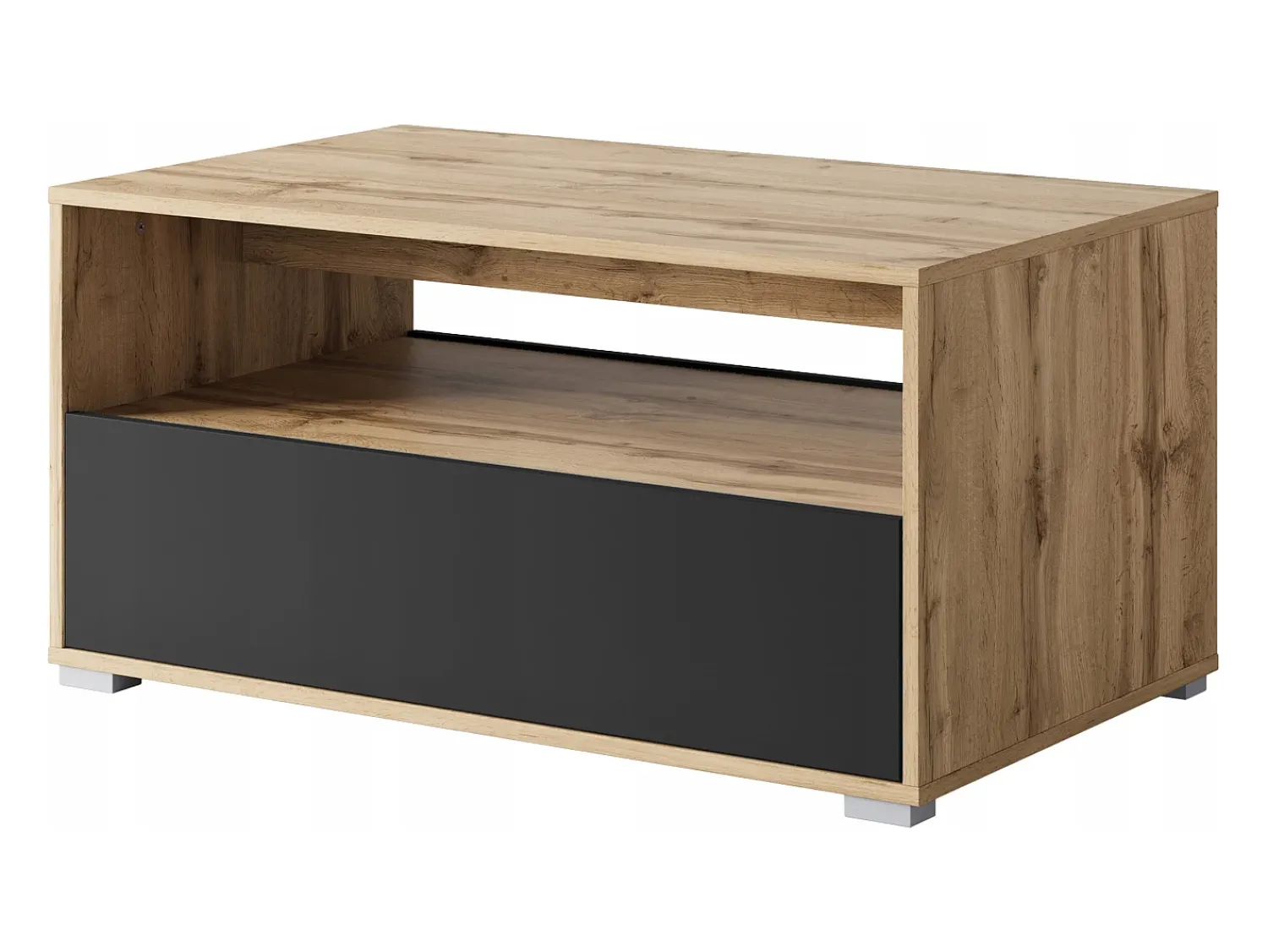 Mesa De Centro* Mesa de centro moderna retangular com prateleira e compartimento, 90 cm, carvalho wotan, preto mate Natural escuro