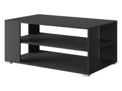 Mesa De Centro| Mesa de centro moderna retangular simples com 2 prateleiras, 100 cm, preto mate Natural escuro