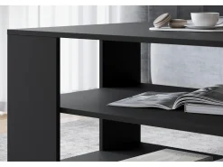 Mesa De Centro| Mesa de centro moderna retangular simples com 2 prateleiras, 100 cm, preto mate Natural escuro