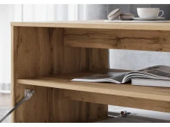 Mesa De Centro| Mesa de centro moderna retangular com prateleira e compartimento, 90 cm, carvalho wotan, branco mate Natural escuro