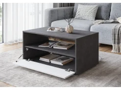 Mesa de centro moderna retangular com prateleira e compartimento, 90 cm, matera, branco^ Mesa De Centro