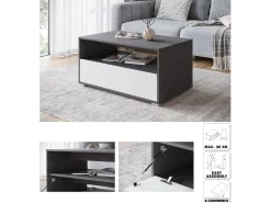Mesa de centro moderna retangular com prateleira e compartimento, 90 cm, matera, branco^ Mesa De Centro