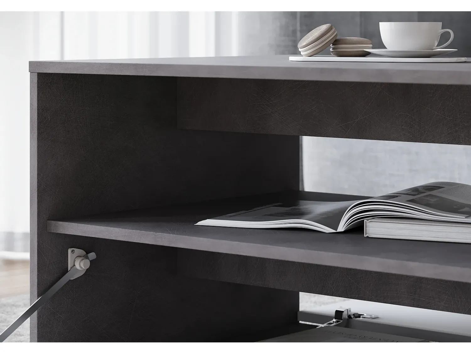 Mesa de centro moderna retangular com prateleira e compartimento, 90 cm, matera, branco^ Mesa De Centro