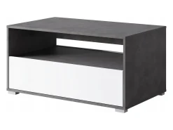 Mesa de centro moderna retangular com prateleira e compartimento, 90 cm, matera, branco^ Mesa De Centro
